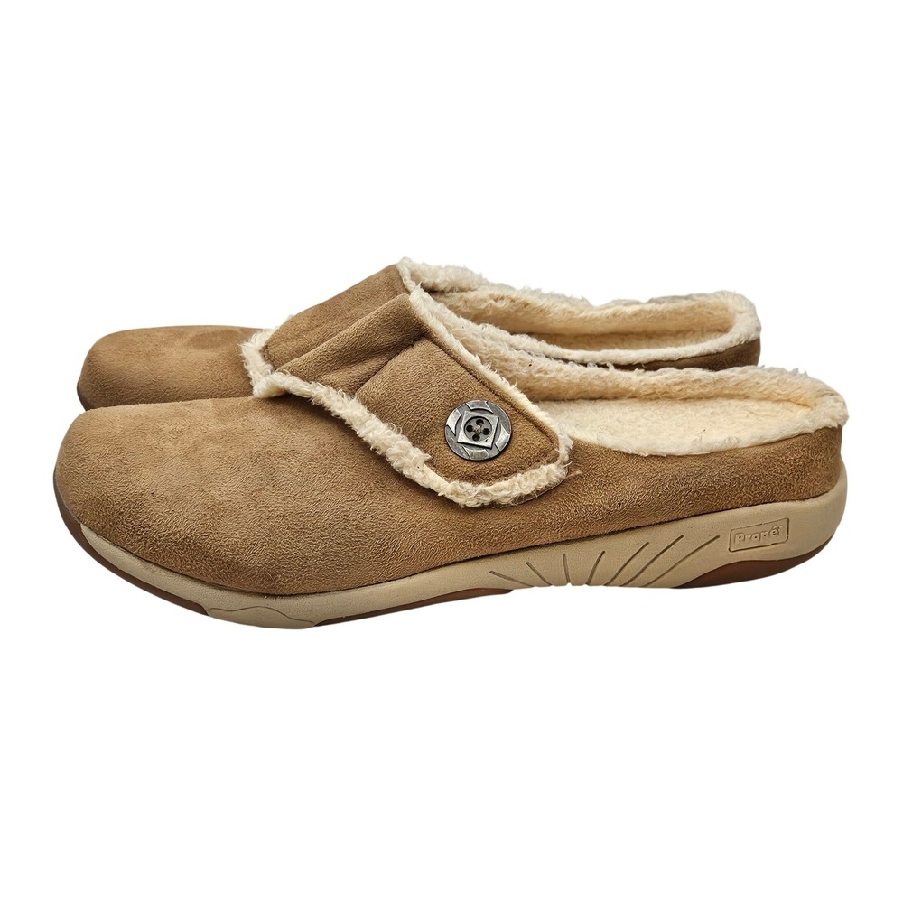 Propet 11M Women Tan‎ Suede Fur Lined Clog Slippers Mules Shoes #381